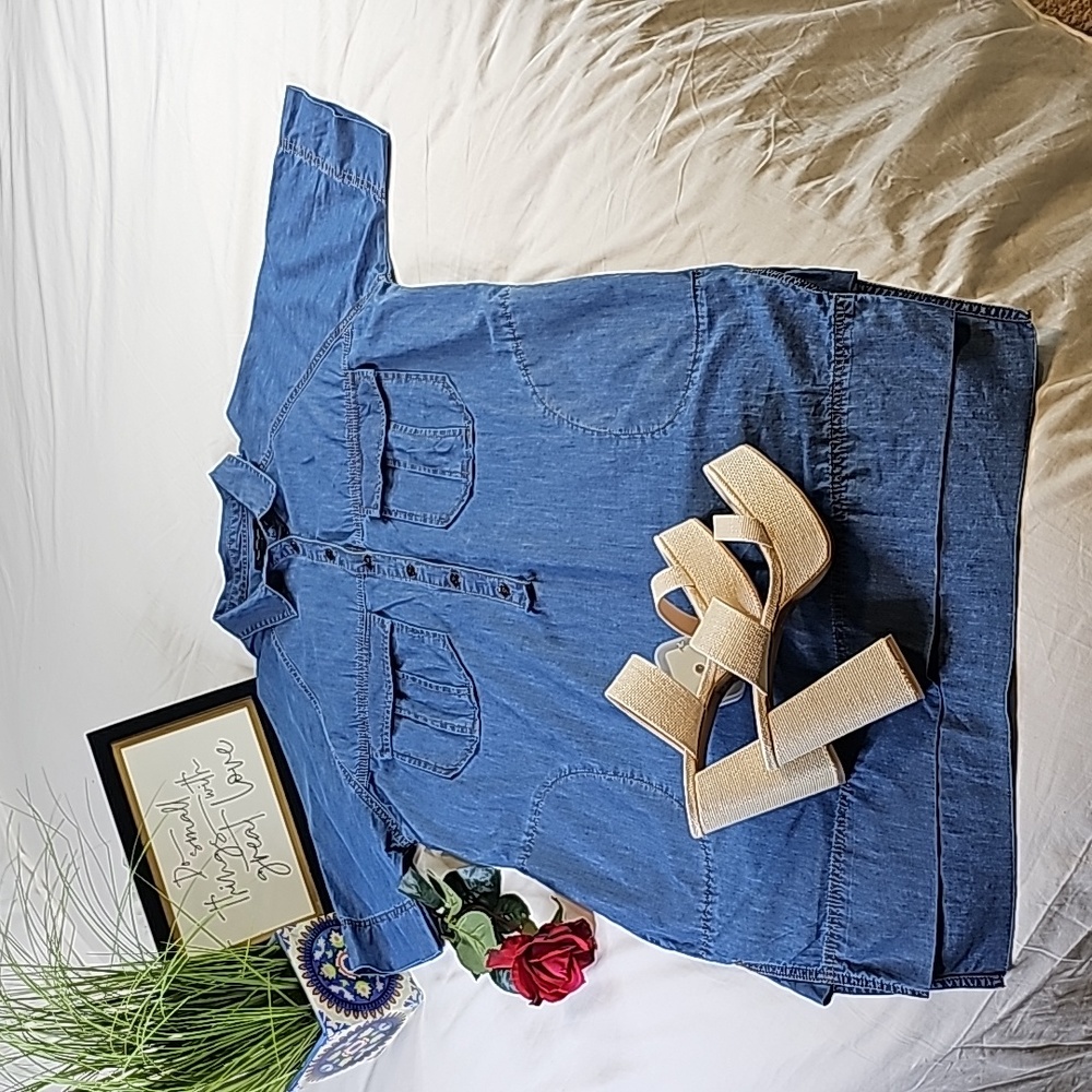 Banana Republic Dolman-Sleeve Denim Shirt Dress size L